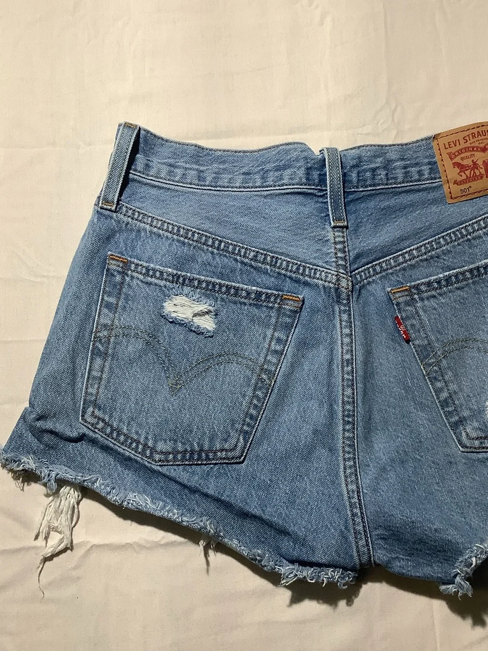 Levi's 501 Light Blue Distressed Denim Cutoff Shorts 26W